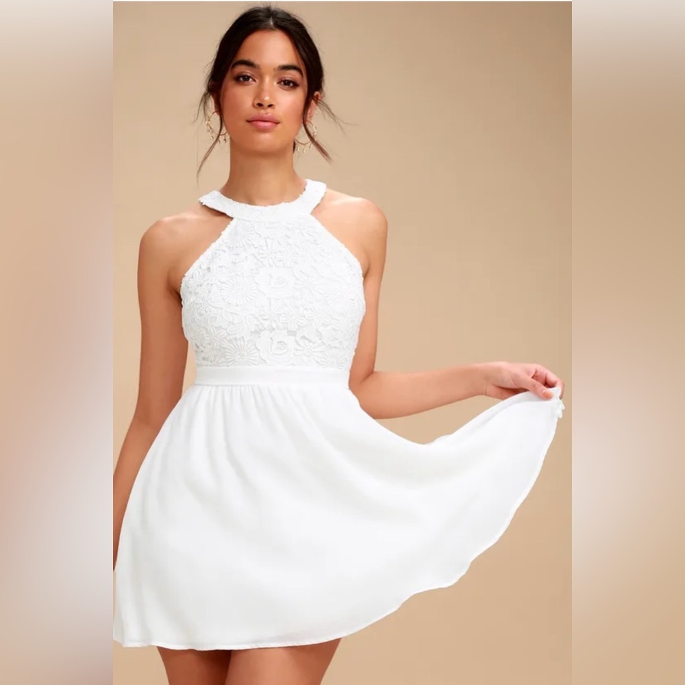 NWOT Lulus White Lace Skater Dress